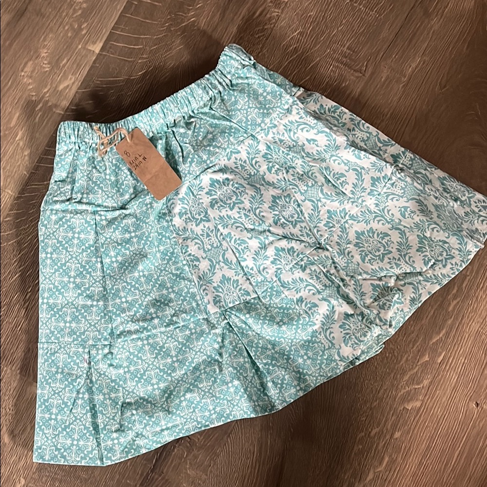 Aqua and White Patterned Skirt
